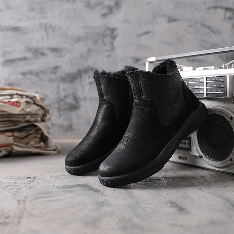 Thick-soled Snow Boots Men's Winter Thick Velvet Warm Leather Cotton Shoes296-2 Martin Boots Side Zipper