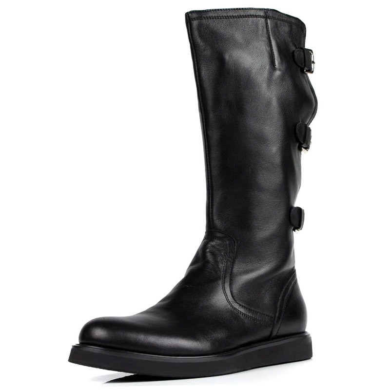 Autumn And Winter Men's High Leather Boots Long Leather Boots Men's Outdoor Martin Boots Flat Bottom Cowhide Knight Men's Boots