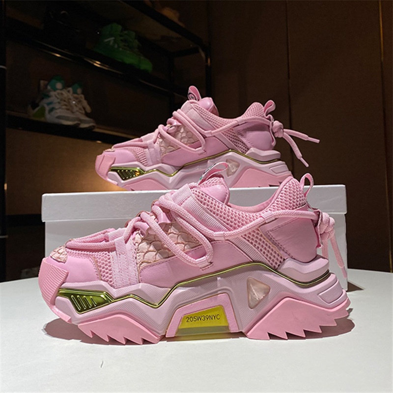 European Platform Shoes Genuine Leather Thick Sole Versatile Sports Color Pink Dad Shoes Femaley Brand