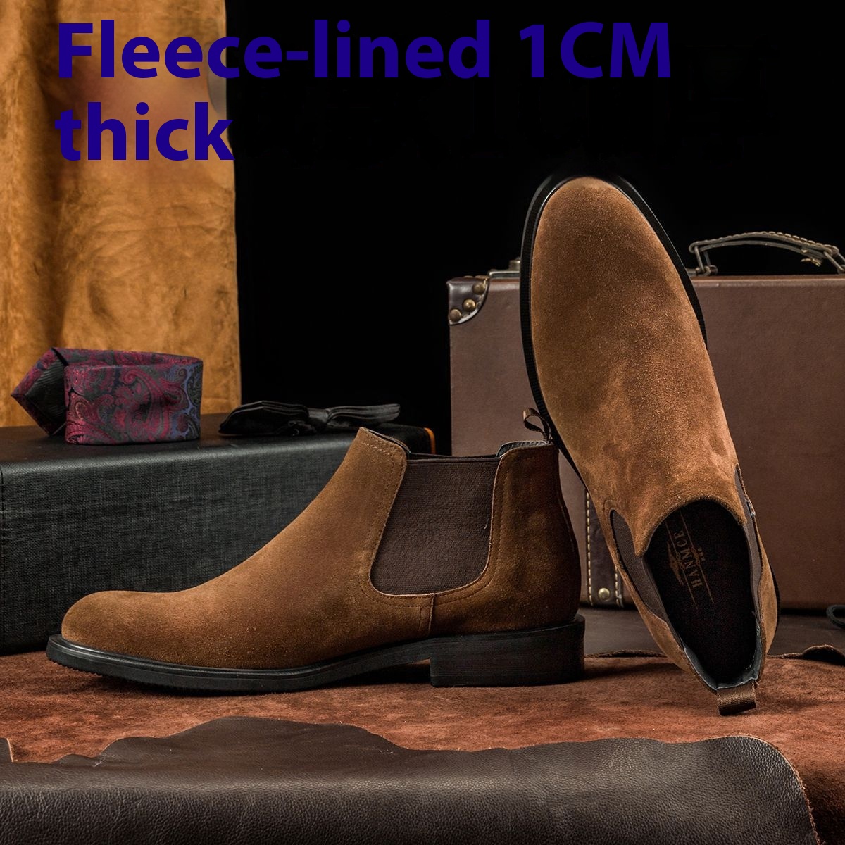 Chao轻鞋底加绒男靴男士切尔西皮靴牛反绒靴子马丁靴皮鞋