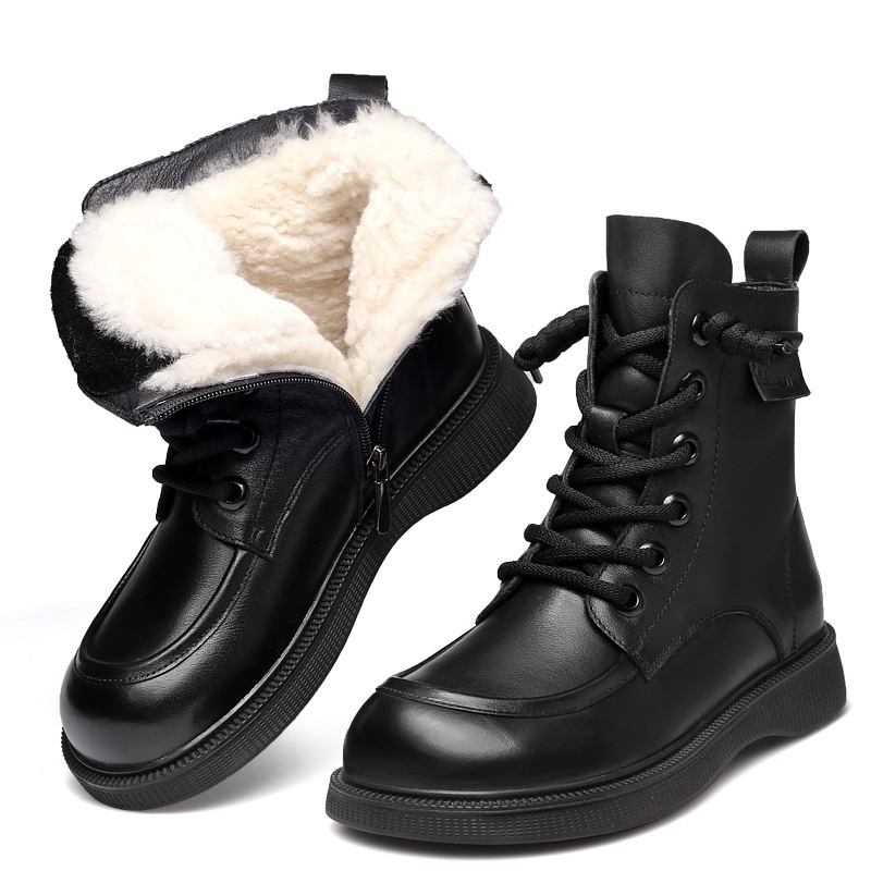 Winter Genuine Leather British Martin Boots Comfortable Warm Short Boots Soft Bottom Non-slip Thickened Wool Snow Boots Wide Head