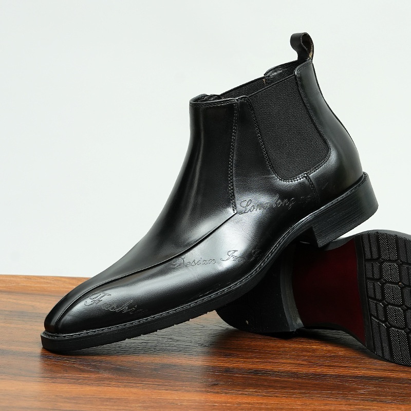 Chelsea Boots Men's Genuine Leather British Pointed Business Formal Martin Bootsy Retro Carved Winter High Top Leather Shoes