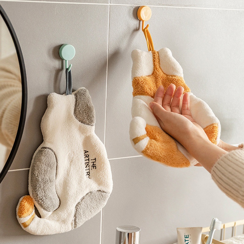 Cat Hand Towel Hanging Hand Wash Towel Children's Cute Coral Fleece Towel Kitchen Strong Water Absorption Thick Hand Wipe Cloth