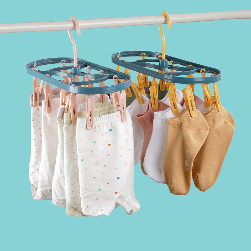 A375 Plastic Drying Rack12 Clips Windproof Multifunctional Dormitory Home Drying Underwear Clothes Rack Student Socks Rack