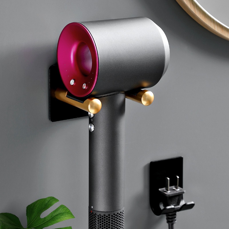 Punch-free Bathroom Hair Dryer Bracket Toilet Wall-mounted Hair Dryer Hanger Iron Plug Storage Rack