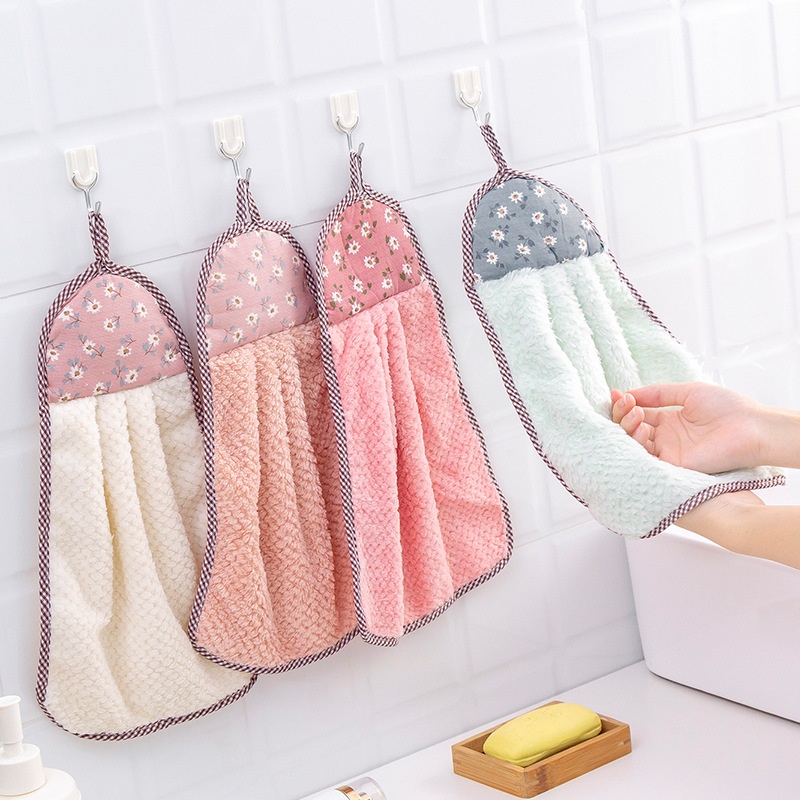 H784 Coral Fleece Hanging Hand Towel Thick Dish Towel Kitchen Absorbent Towel No Lint Dish Towel