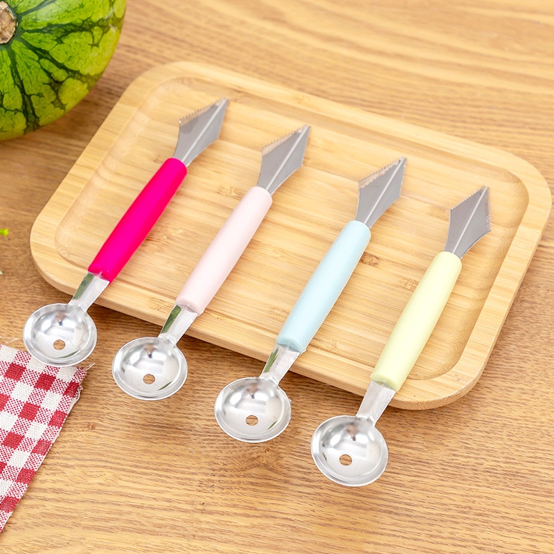 H992 Double-headed Stainless Steel Fruit Platter Baller Corrugated Carving Knife Watermelon Baller Fruit Carving Tool