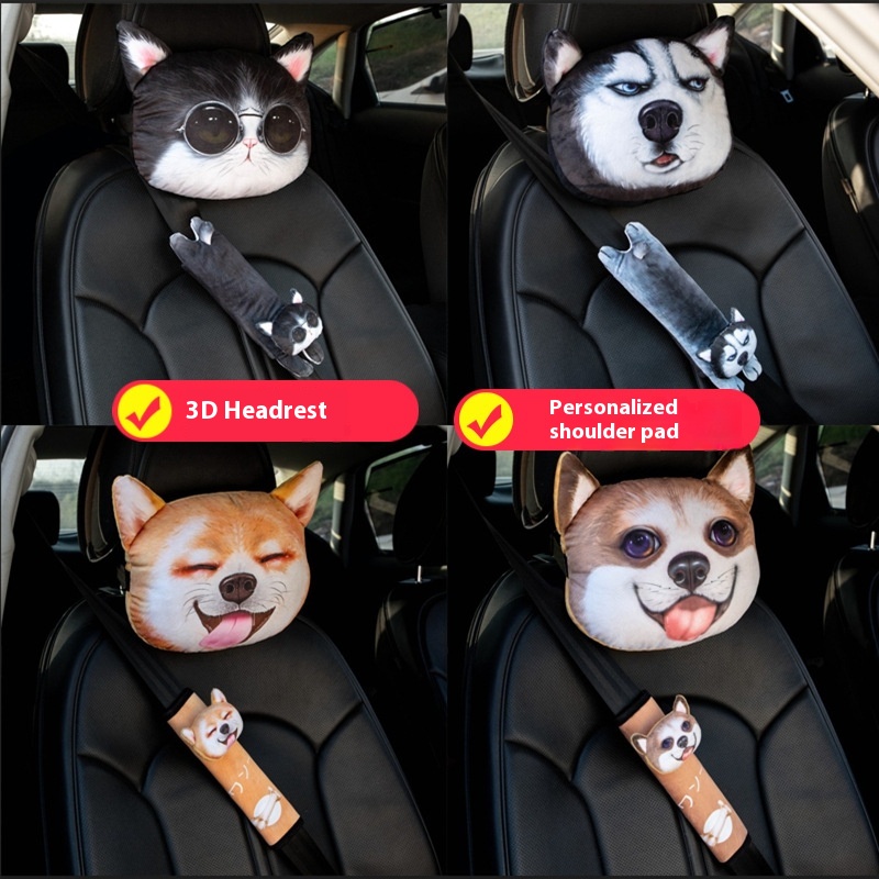 Car Headrest3 DCartoon Car Headrest Car Neck Pillow Plush Cute Car Seat Interior Car Supplies