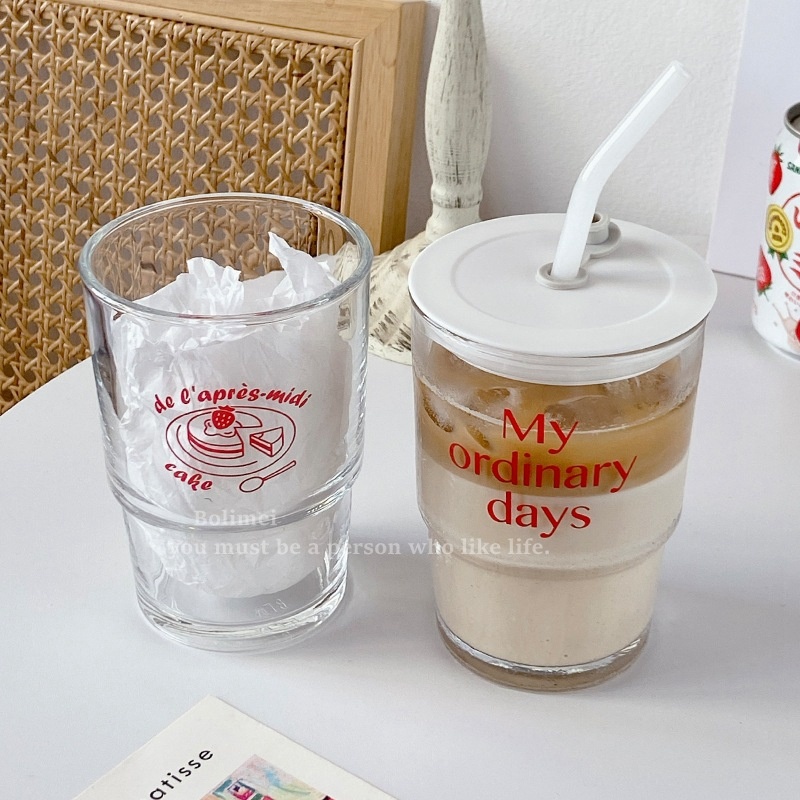 Bolimei School Season High-value Glass Straw Cup Student With Lid Water Cup Simple Glass Cup