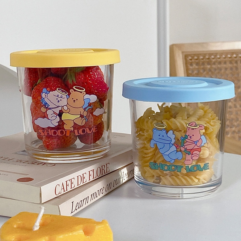 Japanese And Korean Style Refrigerator Fresh-keeping Jar Cartoon Glass Jar Storage Jar Sealed Box Home Storage Jar