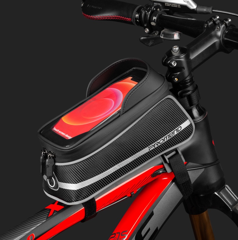 PROMENDTouch Screen Bicycle Mobile Phone Bag6.7 Large Screen Hard Shell Top Tube Bag With Reflective Strips Front Bag To Prevent Rain