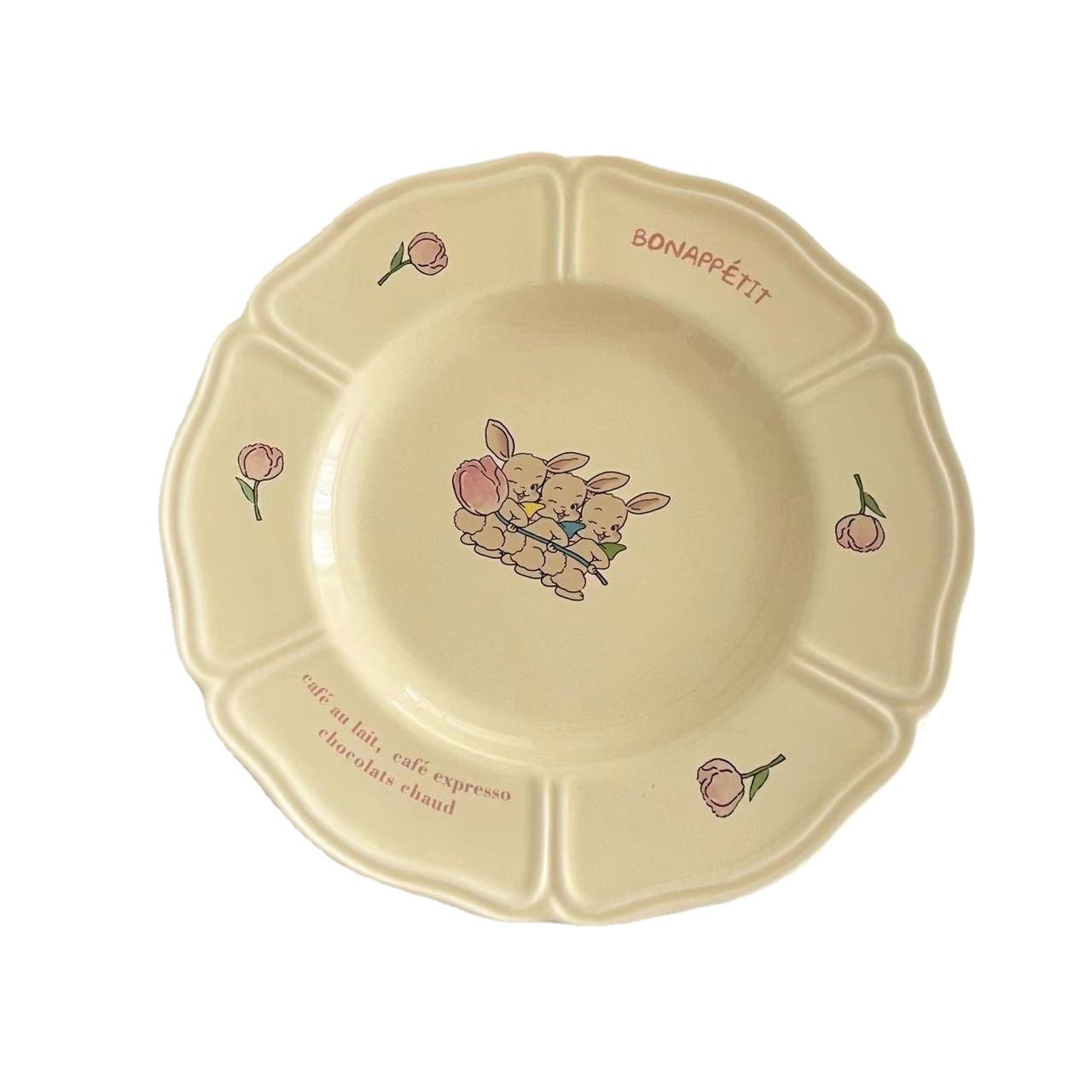 Bolimei Korean Retro French Ceramic Plate Tulip Cream Lace Plate Ceramic Tableware Oval Plate