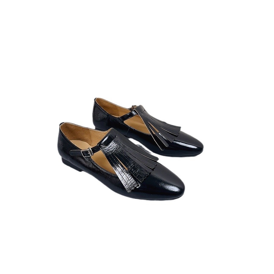 Solid Color Round Head Sheepskin Upper Buckle Shallow Mouth Low-top Single Shoes