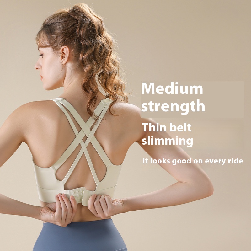 Beautiful Back Cross Medium Strength Sports Bra For Women Shockproof Running Gathered Anti-sagging Fitness Vest Yoga Bra