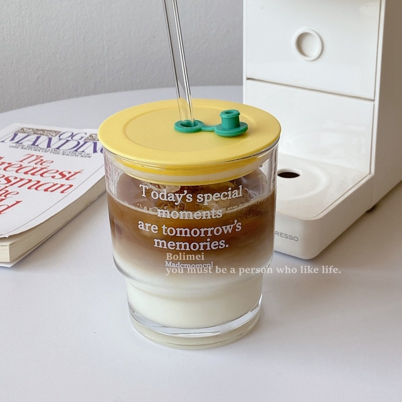 Designer Korean Style Glass Straw Cup Cup Cold Brew Coffee Cup Milk Tea Cold Drink Water Cup