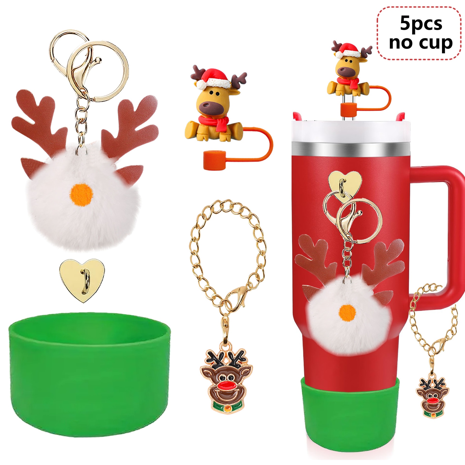 Christmas Elk Suit Stanley Cup Decoration Christmas Snowman Straw Cap Christmas Tree Pendant Party