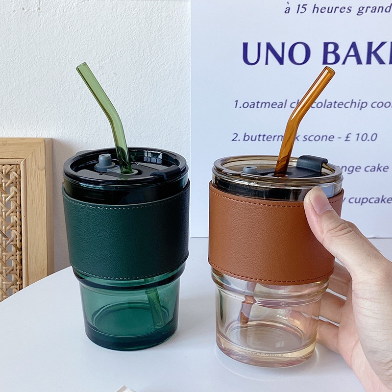 Bolimei High-value Glass Straw Cup Large-capacity Cup With Lid Milk Tea Cup Student Drinking Water Cup