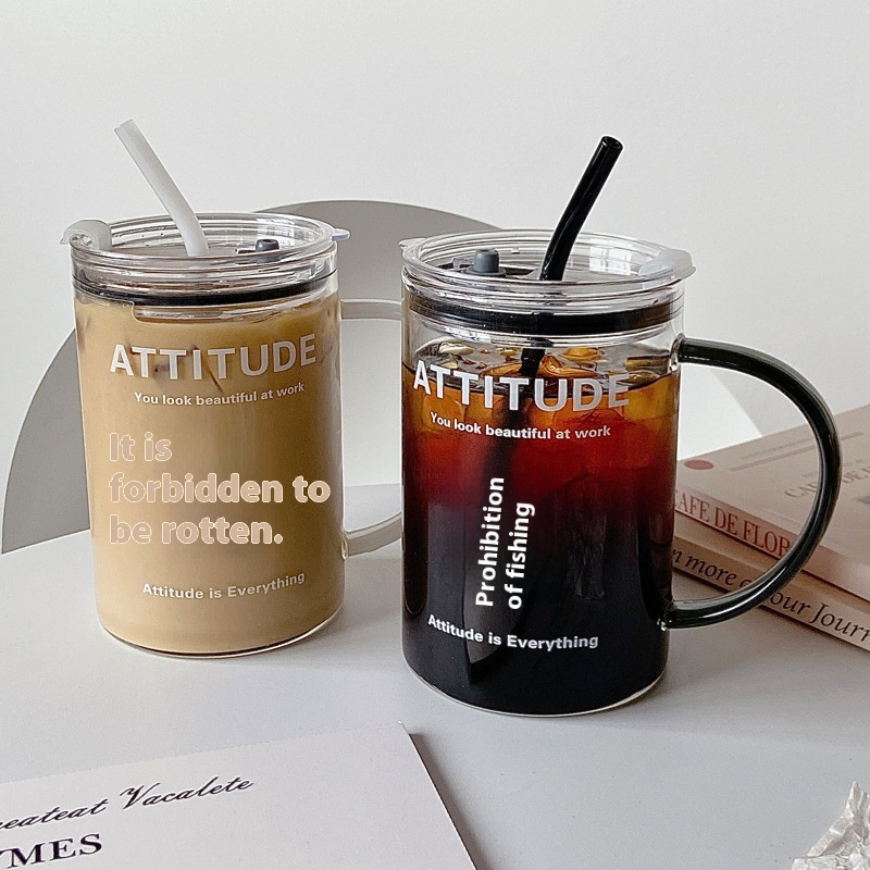 1000ml Glass Water Cup With Handle Straw Cup Office Large Capacity Drinking Water Cup High Temperature Resistant Net Celebrity Cup