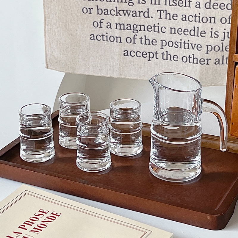 Bolimei Liquor Dispenser Liquor Cup Bamboo Glass Liquor Cup Creative Transparent With Handle Wine Pot