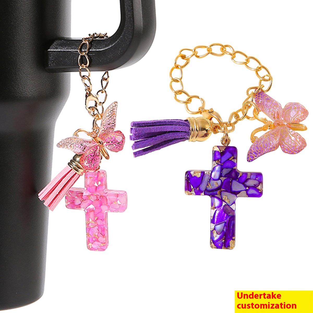 Male And Female Resin Stone Cross Pendant Keychain Stanley Cup Chain With Handle Water Cup Pendant