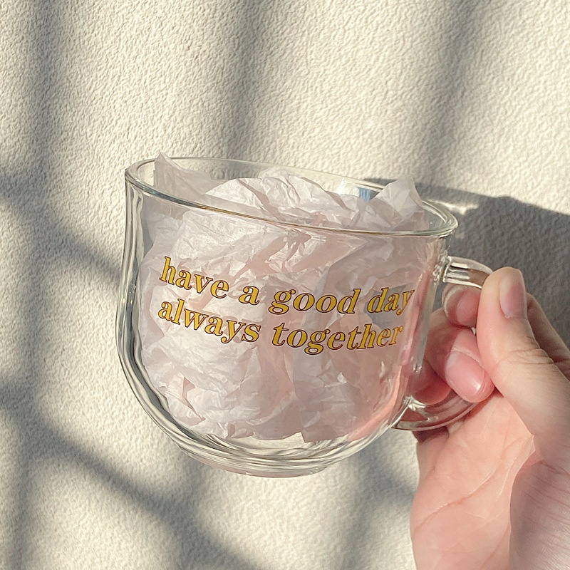 Style Cartoon Glass Milk Cup Glass Breakfast Oatmeal Cup Student Water Cup Large Capacity Drinking Water Cup