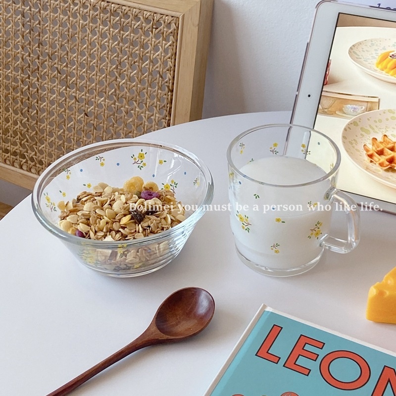 Bolimei Glass Tableware French Style Floral Cups And Bowls Tableware Glass Cups Glass Bowls And Cups