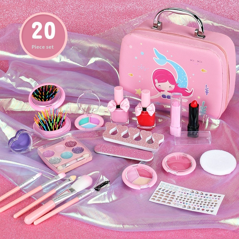 Mermaid Children's Cosmetics Makeup Simulation Toy Princess Makeup Bag Set Lipstick Eyeshadow