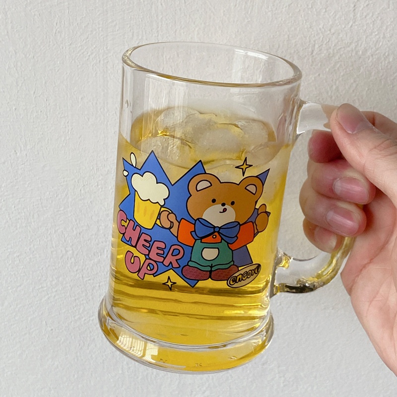Designer Bear Glass Beer Cup Large Capacity Milk Tea Cup Summer Water Cup Cold Drink Cup Household Glass Cup