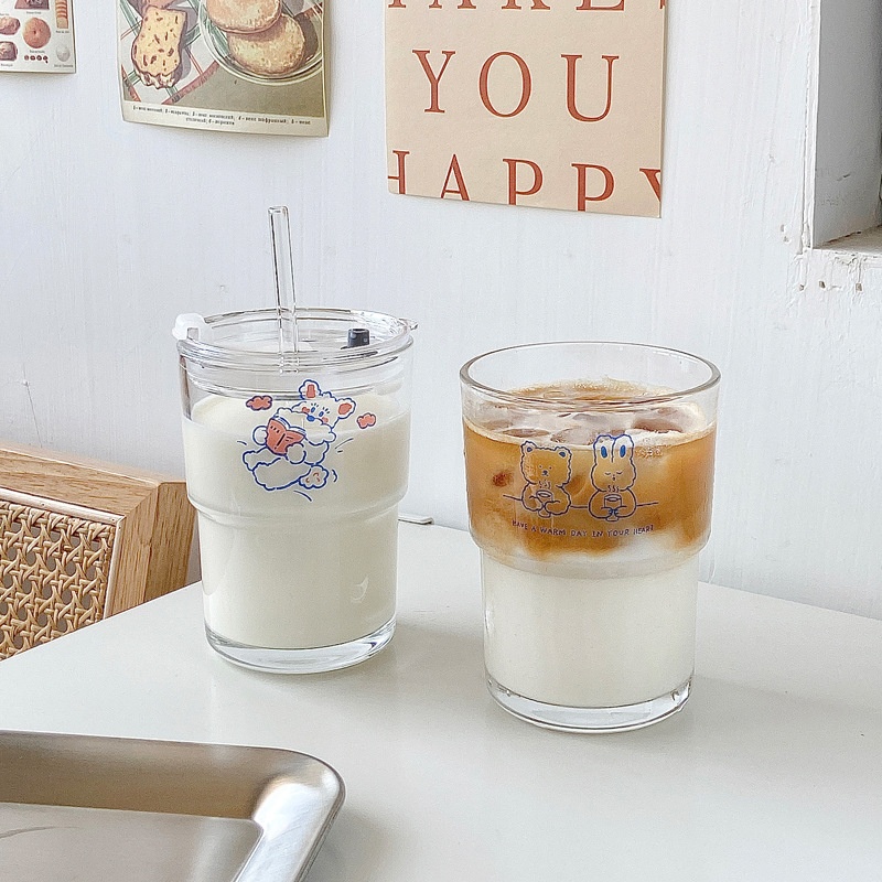 Korean Cartoon Puppy Straw Cup Milk Tea Cup Coffee Cup Large Capacity Water Cup Girl Heart Juice Cup Student Cup