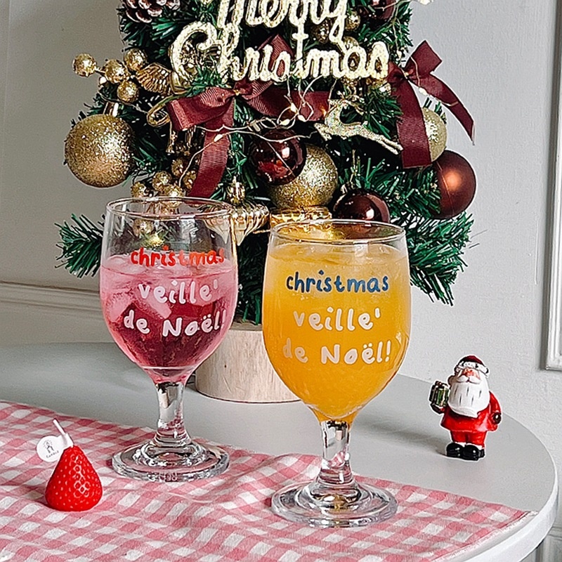 Bolimei Christmas Cup Goblet Glass Christmas Atmosphere Festive Red Wine Glass