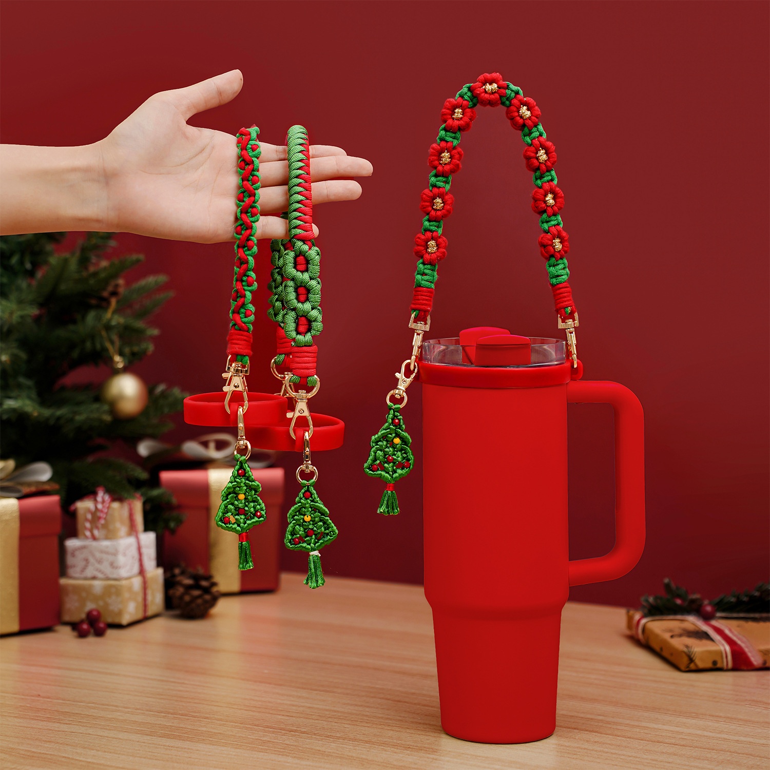 Christmas Hand-woven Water Cup With Stanley Stanley Water Cup Accessories Hand Rope