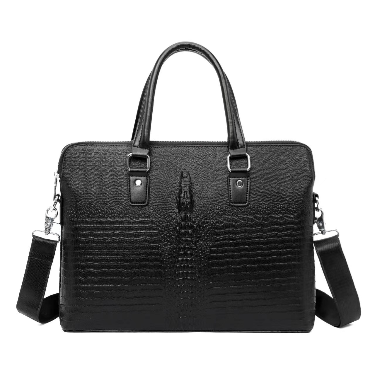 Crocodile Pattern Genuine Leather Men's Handbag Business Top Layer Cowhide Briefcase Simple Atmosphere Business Trip Documents