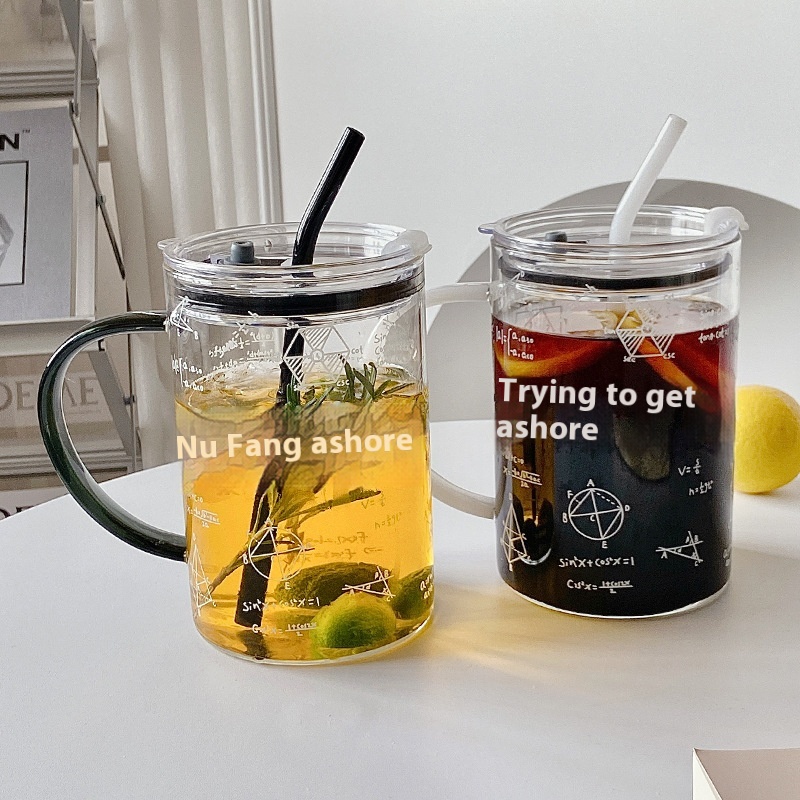 Bolimei Creative1000ml Large Capacity Glass Water Cup With Lid And Straw Print Style Simple Water Cup