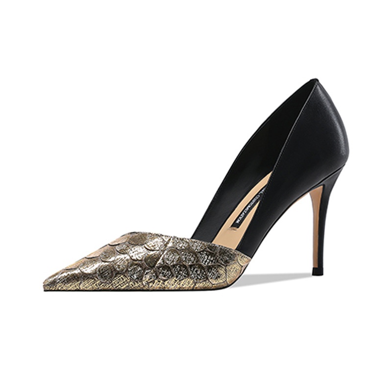 Pointed Toe Stiletto High Heels Color Matching Snakeskin Celebrity Banquet Formal Shoes