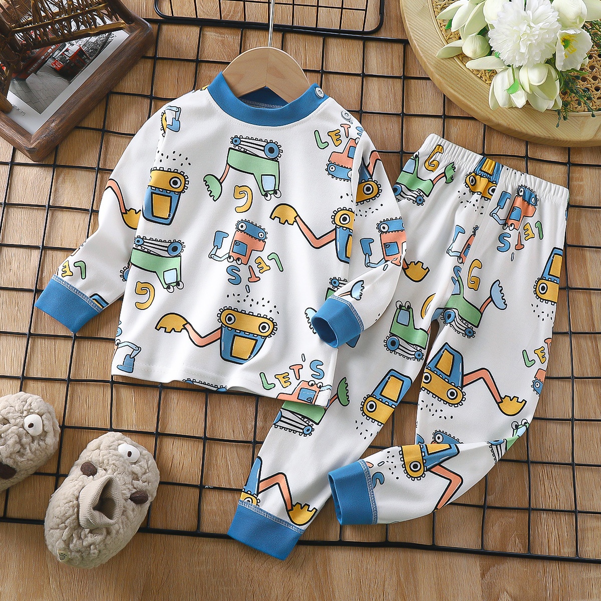 Children's Pure Cotton Autumn Clothes And Autumn Pants For Boys And Girls Autumn And Winter Home Clothes Pajamas Infant Underwear Set Pure Cotton