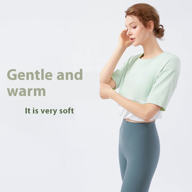 Spring And Summer Fashion Color Matching Internet Celebrity Fitness Clothes Loose Slimming Nude Skin-friendly Yoga Tops For Women