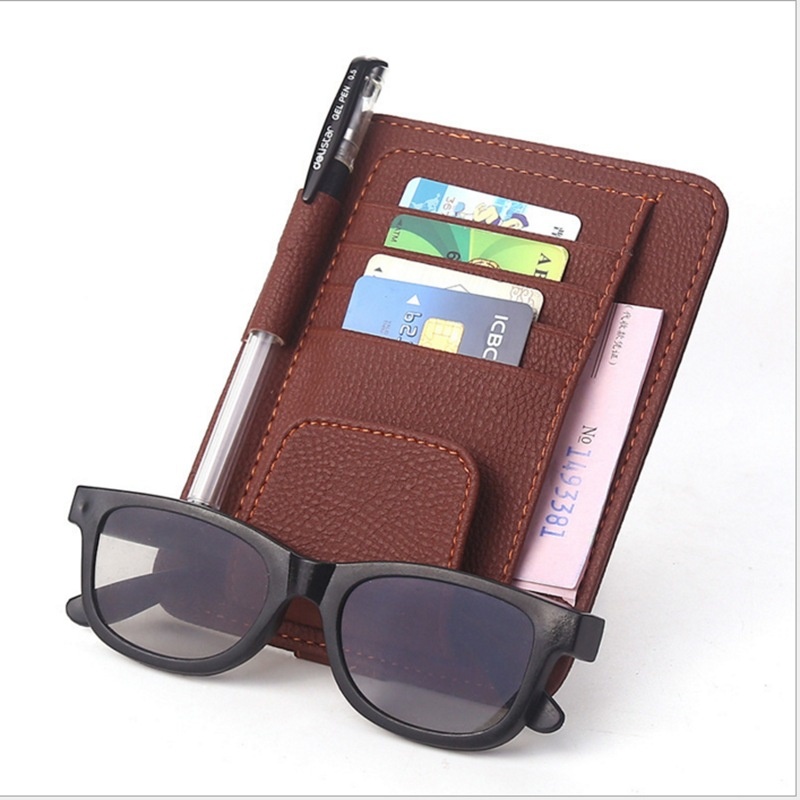 Car Sun Visor Glasses Clip Car PULeather Litchi Pattern Card Glasses Storage Clip Multifunctional Ticket Document Clip