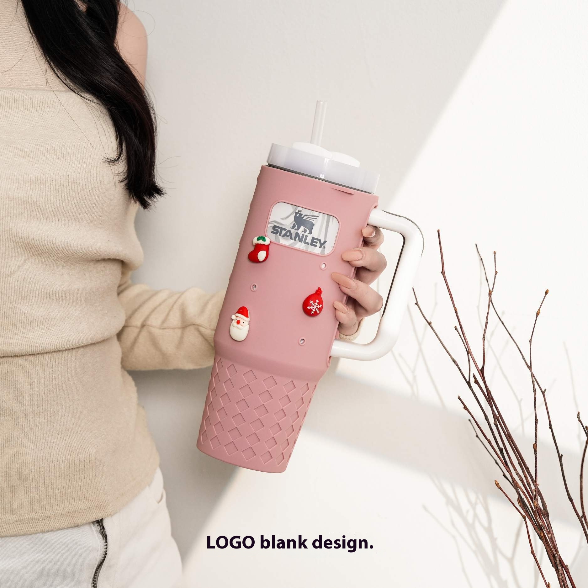 Stanley Cartoon Ice King Thermos Cup Silicone Hole Cup Cover With Replaceable Christmas Cartoon Decorative Cup Bead Cup Flower Cute