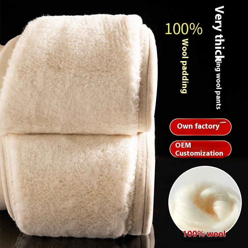 100%Wool Warm Pants Men's Plus Velvet Super Thick Bottoming Velvet Pants Elderly Knee Pads Large Size Cotton Pants
