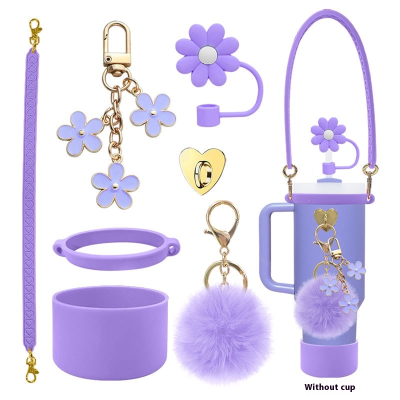 Silicone Cup Cover Stanley Water Cup Cover Hand Rope Flower Cup Chain Love Pendant Seven-piece Combination Set Accessories