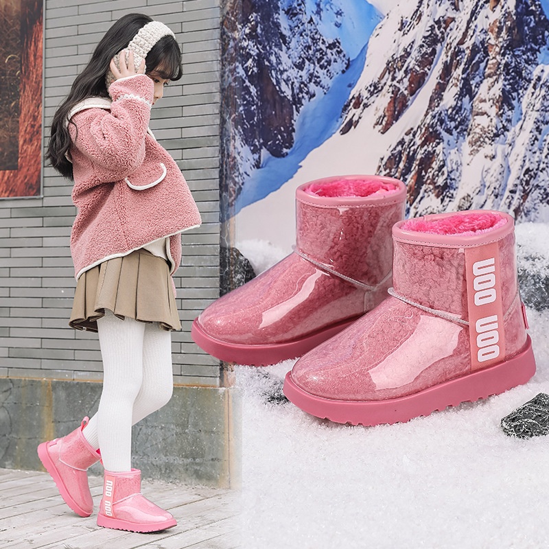 Children's Snow Boots Winter Waterproof Non-slip Tide Boots Warm Cold-resistant Candy-colored Short Boots Boys And Girls Lambskin Boots