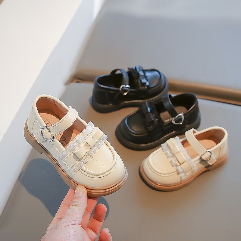 Children's Leather Shoes Spring And Autumn Girls Lace Bow Princess Shoes Soft Sole Baby Shoes For Middle And Large Children Little Girls