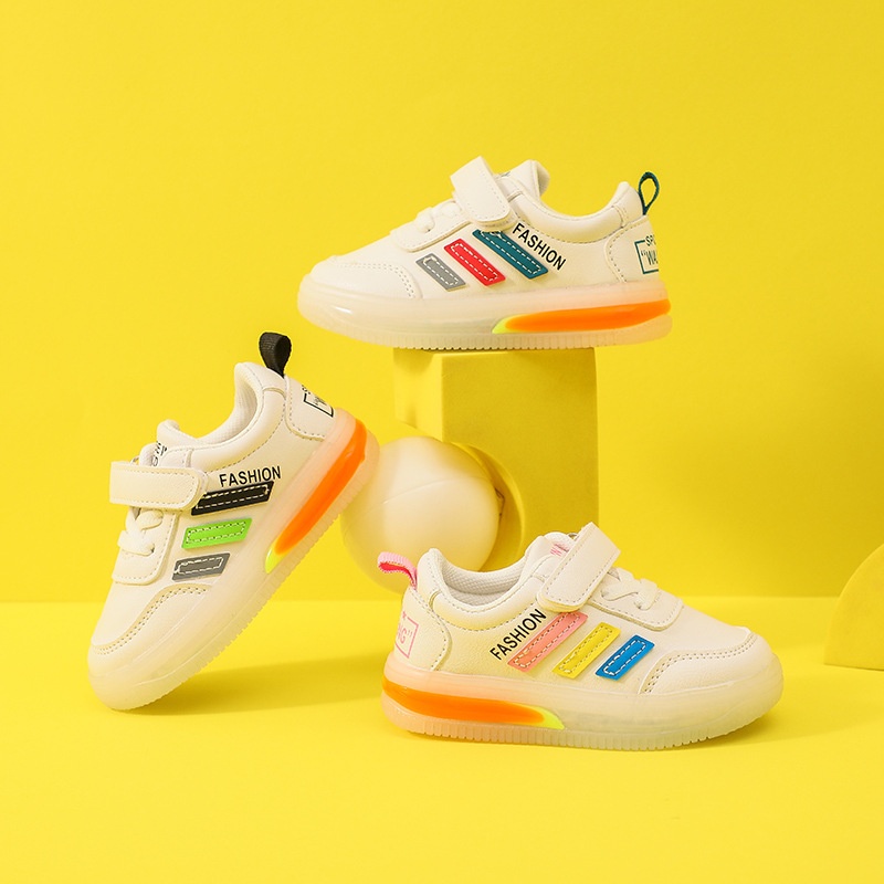 Leather Children's Sports Shoes Size21-30y Children's Casual Style1-6 Years Old Velcro Light-up Shoes