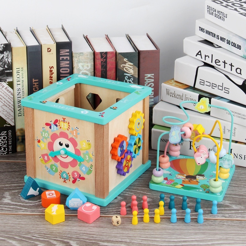 Wooden Multifunctional Bead Treasure Box Shape Recognition Early Education Intelligence1-3-6 Years Old Baby Educational Toys