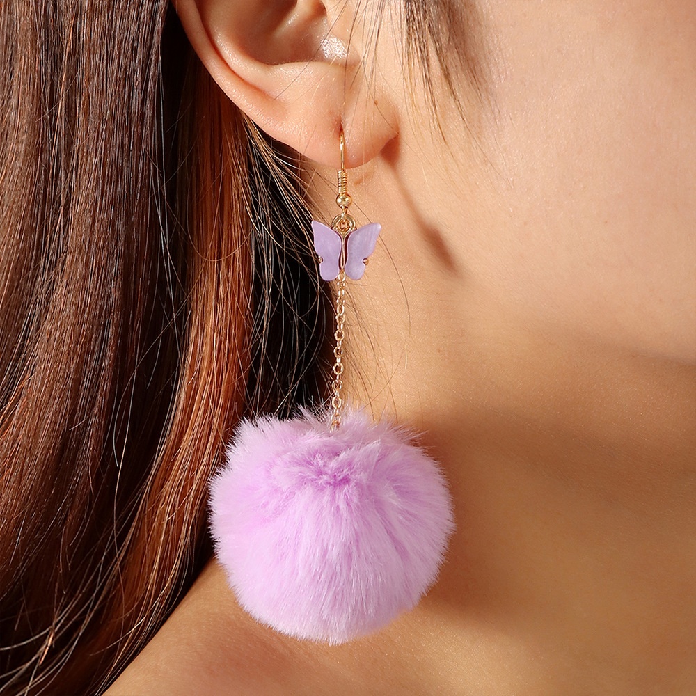 Women's Earrings Butterfly Pendant Mink Fur Plush Accessories Women's Earrings Creative European And American Autumn And Winter Earrings