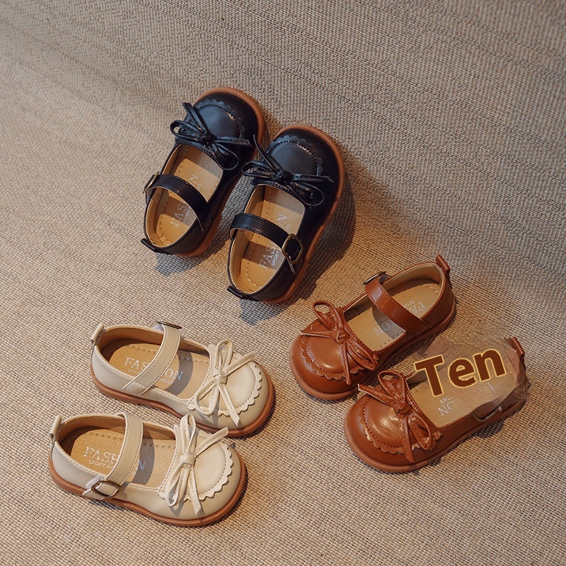 Children's Bow Leather Shoes Spring And Autumn Style Girls Soft Sole Toe Shoes Non-slip Baby Shoes Single Shoes One Piece Dery