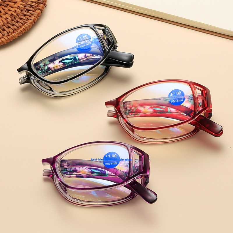 Elderly Reading Glasses HDAnti-blue Light Metal Middle Beam Fashionable Women's Ultra-light Folding Running Around The World Reading Glasses