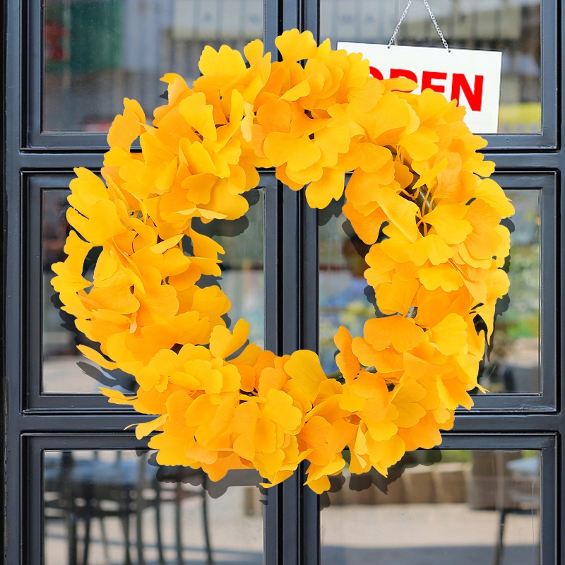 Thanksgiving Simulation Ginkgo Leaf Wreath Autumn Decoration Wreath Home Living Room Door Hanging