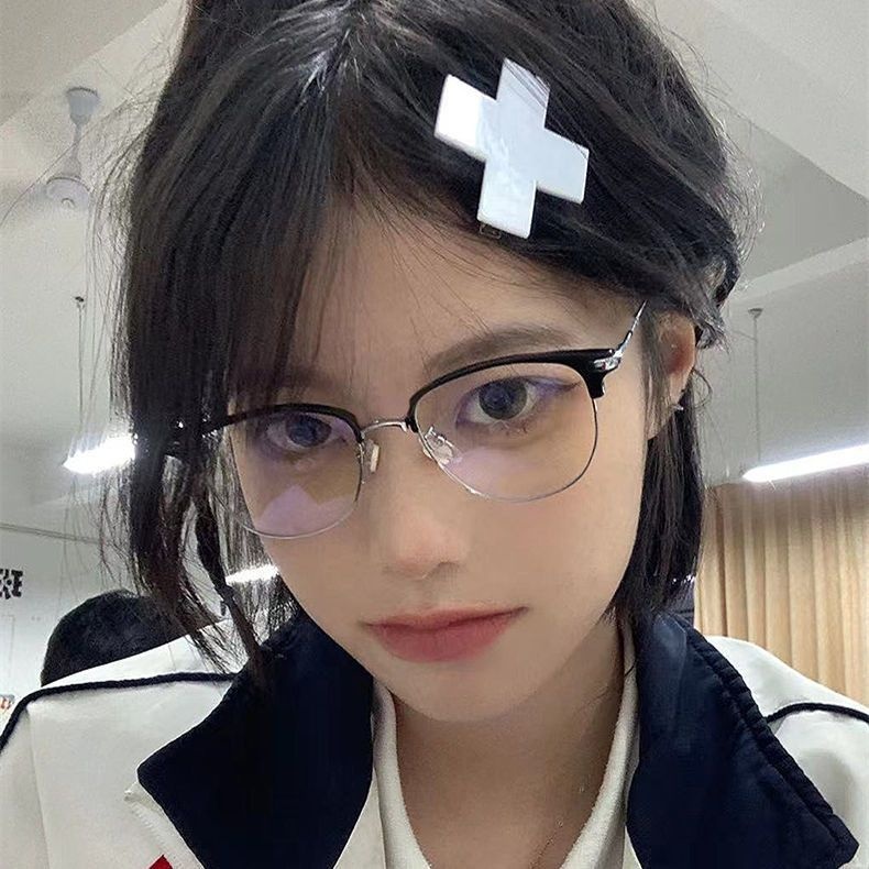 Sven Scum Myopia Glasses Female Anti-blue Light Half Frame Can Be Equipped With Degree Eyebrow Frame Flat Mirror Student Male