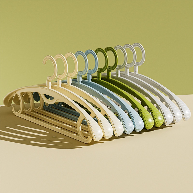 Plastic Clothes Hanger Household Wardrobe Seamless Hanging Clothes Thickened Rotatable Dormitory Striped Non-slip Clothes Drying Rack